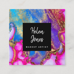 Carte De Visite Carré poussière d'or FAUX sur encre d'aquarelle