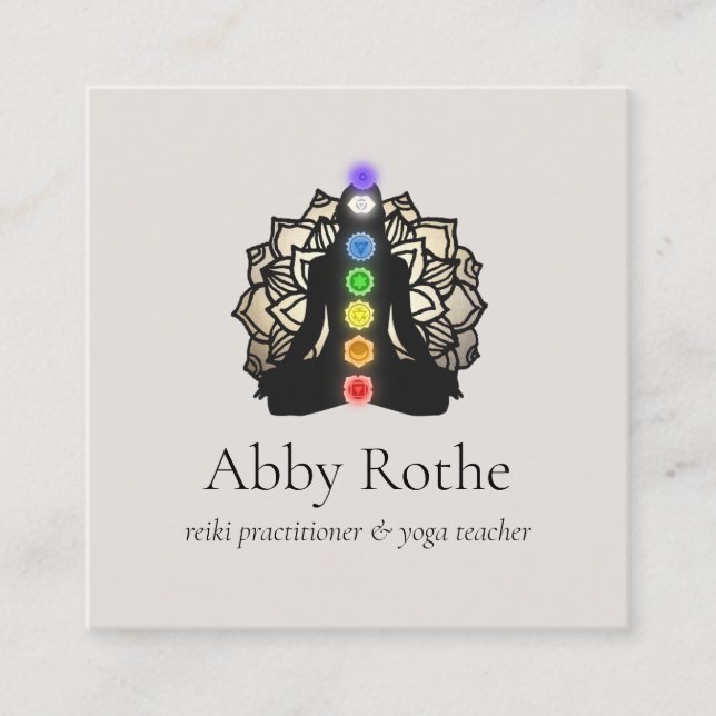Carte De Visite Carré Praticien de Reiki et professeur de méditation (Devant)