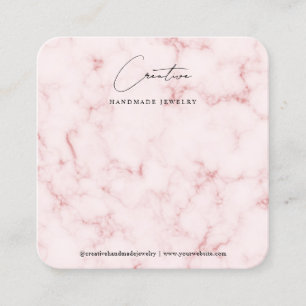 Carte De Visite Carré Présentoir en marbre rose avec écriture manuscrite