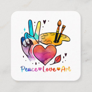 Carte De Visite Carré Professeur D'Art Peace Love Art Pour Artistes Et P