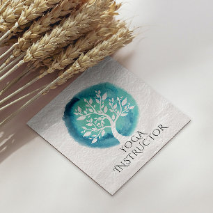 Carte De Visite Carré Professeur de méditation de yoga arbre élégant bla