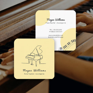 Carte De Visite Carré Professeur de Piano à Queue Dessin au Trait Leçon 