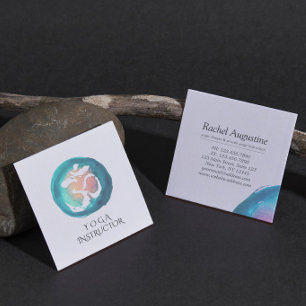 Carte De Visite Carré Professeur de yoga de méditation symbole Om aquare