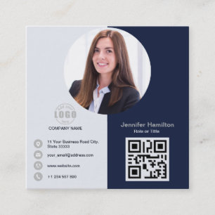 Carte De Visite Carré Professional Grey ajouter votre photo QR Code Carr