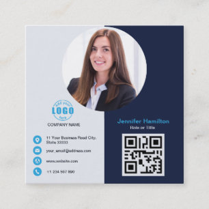 Carte De Visite Carré Professional Grey Blue ajoutez votre photo QR Code