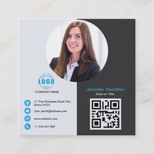 Carte De Visite Carré Professional Grey Blue ajoutez votre photo QR Code
