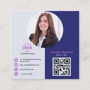 Carte De Visite Carré Professional Grey Purple ajoutez votre photo QR Co