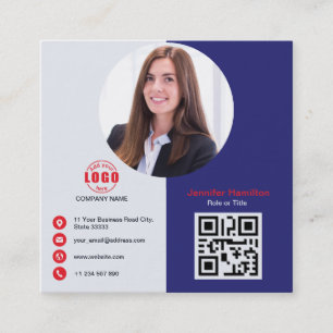 Carte De Visite Carré Professional Grey Red ajoutez votre photo QR Code
