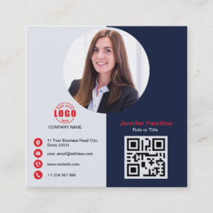Carte De Visite Carré Professional Grey Red ajoutez votre photo QR Code 