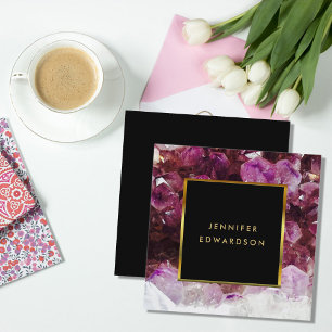 Carte De Visite Carré Professionnel en cristal de pierre gemme pourpre