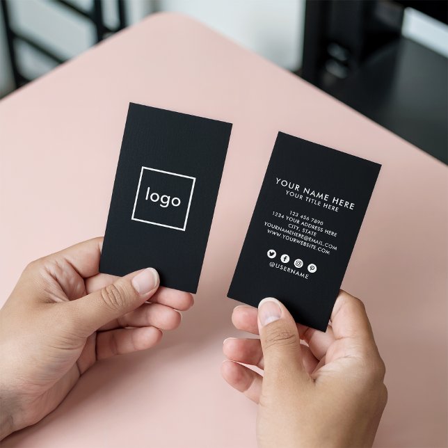 Carte De Visite Carré professionnel noir ajouter votre logo person (Square professional black add your custom logo)