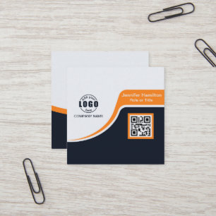 Carte De Visite Carré Professionnel Orange Noir ajoutez votre Code QR Lo