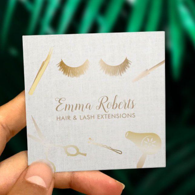 Carte De Visite Carré Prolongations cheveux et Eyelash Maquillage Artist (Créateur téléchargé)