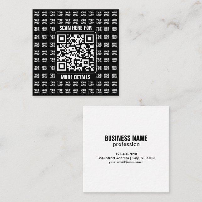 Carte De Visite Carré Promotional QR code (editable) plus Logo Pattern (Devant / Derrière)