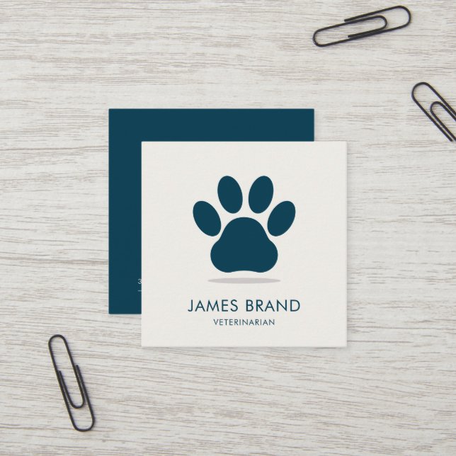 Carte De Visite Carré Protection des animaux Empreintes de pattes (Devant/Arrière en situation)