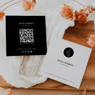 Carte De Visite Carré Psychologue noir et blanc minimaliste officiel