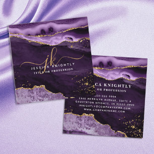 Carte De Visite Carré Purple Agate Gold Parties scintillant Script Monog