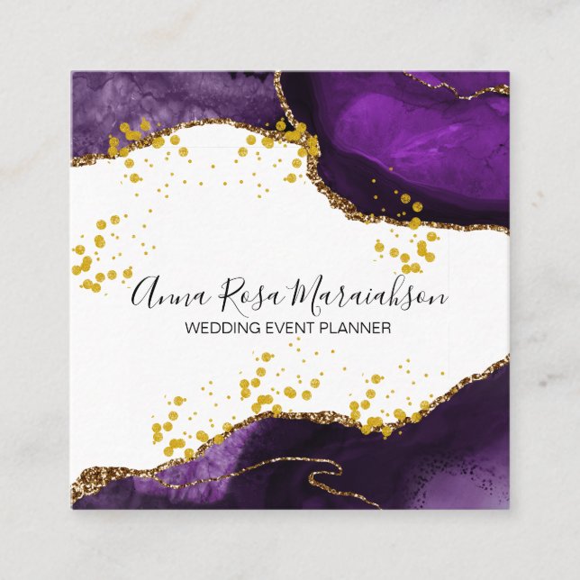 Carte De Visite Carré *~* Purple Gold Parties scintillant Agate Moderne  (Devant)