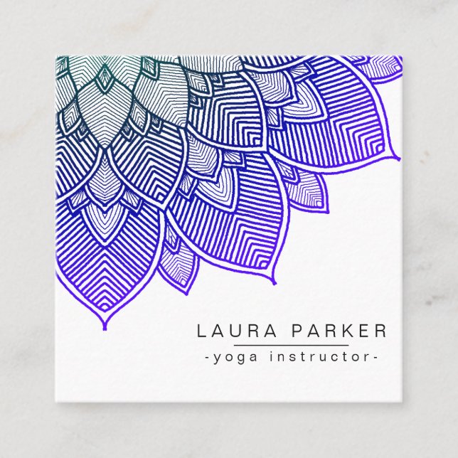Carte De Visite Carré Purple Lotus Mandala Yoga Instructeur Holistic (Devant)