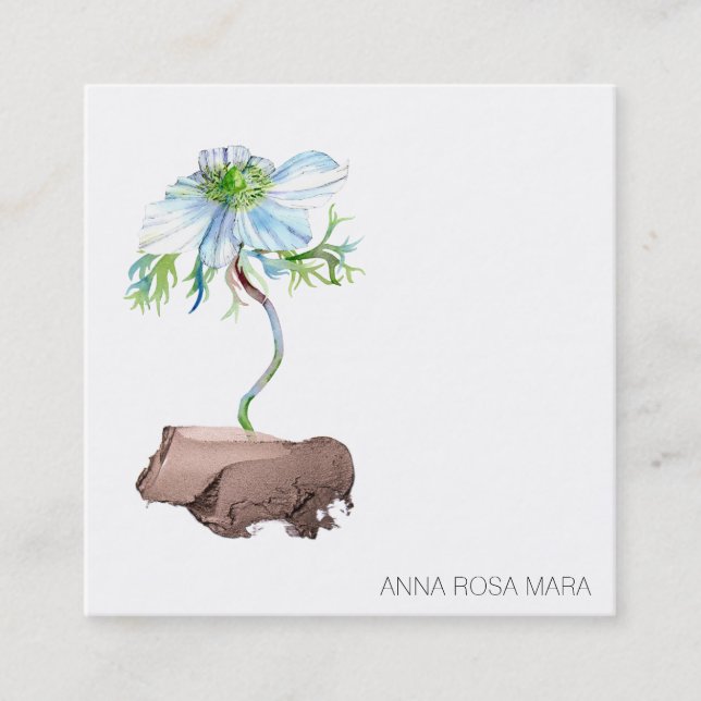 Carte De Visite Carré *~* QR Anemone Floral Blanc Rose Or (Devant)