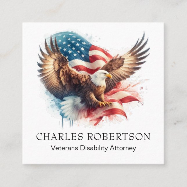 Carte De Visite Carré *~* QR AP16 American Flag USA. Aigle de Bald (Devant)