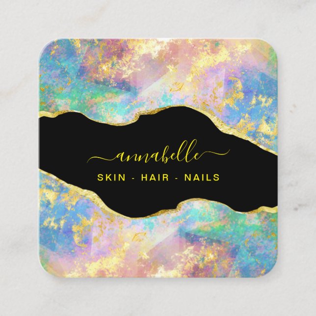 Carte De Visite Carré *~* QR - AP26 OPAL Rainbow Gold Parties scintillan (Devant)