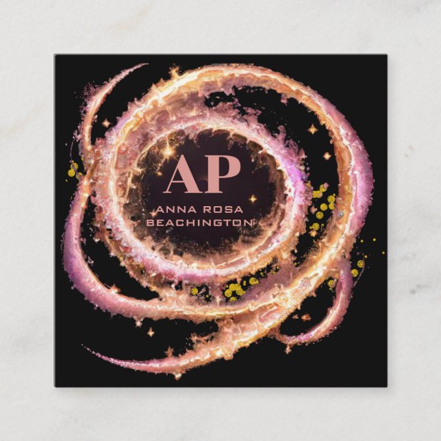 Carte De Visite Carré *~* QR Artistic Rose Gold Anneaux Parties scintill (Devant)