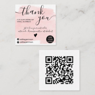 Carte De Visite Carré Qr brushstroke aquarelle rose ordre merci