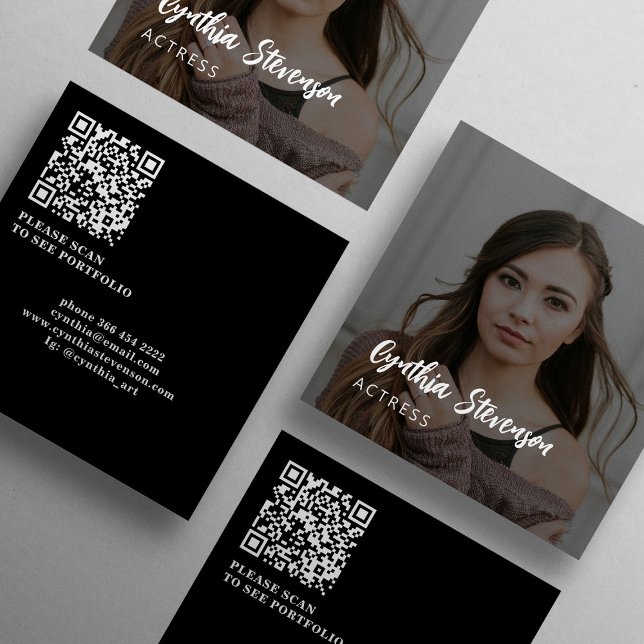 Carte De Visite Carré QR CODE actrice moderne photo professionnelle (Créateur téléchargé)