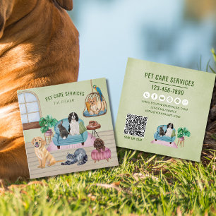 Carte De Visite Carré QR Code Animaux de compagnie Sitter Chien Grotte S