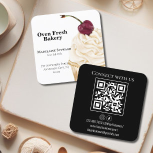Carte De Visite Carré QR Code Black White Cupcake Bakou