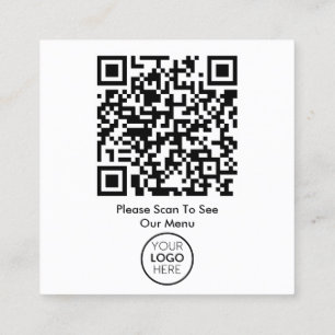 Carte De Visite Carré QR Code Black White Menu Logo sans contact Moderne