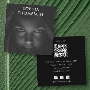 Carte De Visite Carré QR Code Black White Photo Médias sociaux Icônes