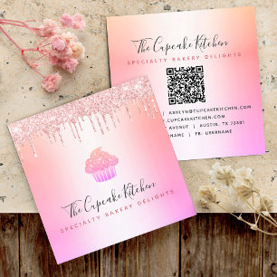 Carte De Visite Carré QR Code Cupcake Bakou Chef Parties scintillant arc