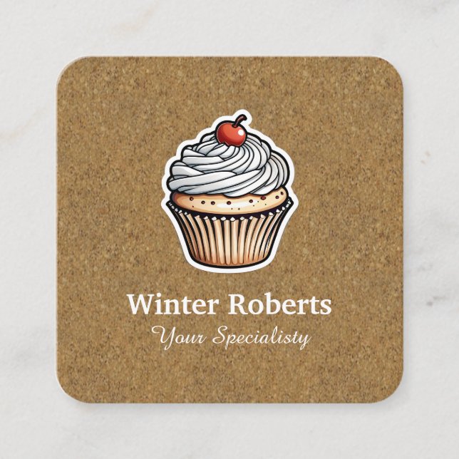 Carte De Visite Carré QR code cupcake maison boulangerie chic kraft (Devant)