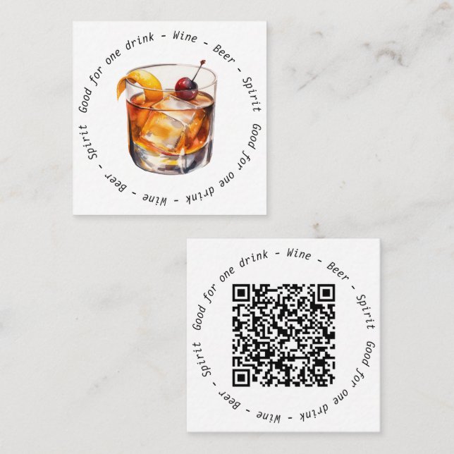 Carte De Visite Carré QR Code Événement Cocktail Voucher Drink (Devant / Derrière)