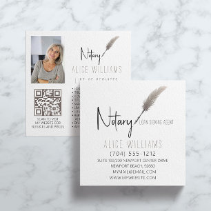Carte De Visite Carré QR Code Minimaliste Beige & Blanc Photo Notaire