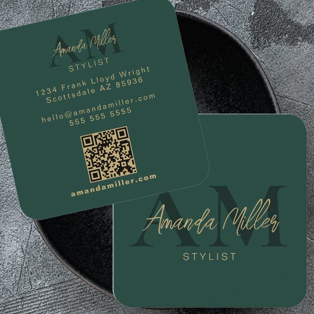 Carte De Visite Carré QR Code Moderne Minimaliste Monogramme Vertical No (Créateur téléchargé)