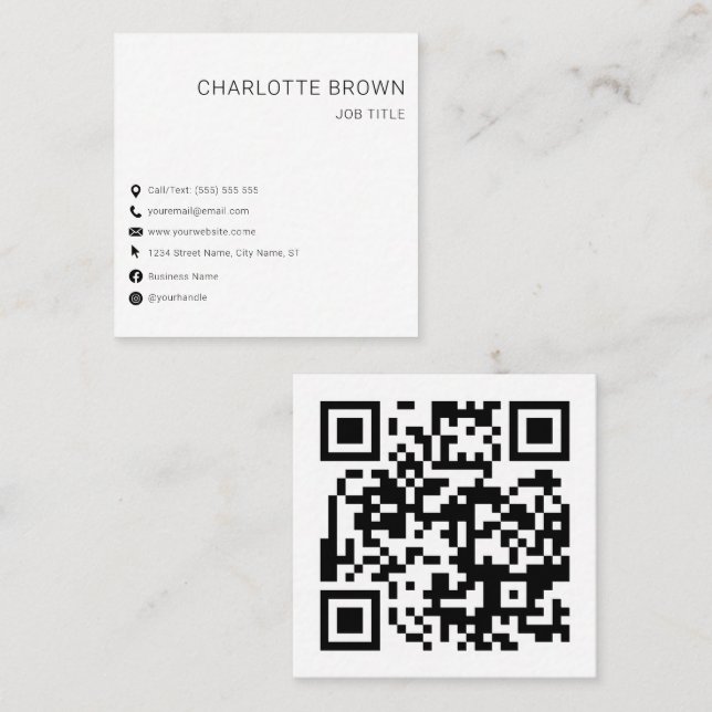 Carte De Visite Carré QR Code Personnalisé Moderne Blanc Professionnel (Devant / Derrière)