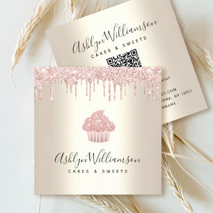Carte De Visite Carré QR Code Pink Cupcake Parties scintillant Driving B