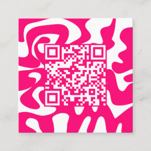 Carte De Visite Carré QR Code Retro Hot Pink et White Squiggles Hello