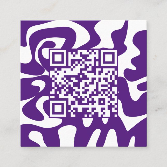 Carte De Visite Carré QR Code Retro Super Purple White Squiggles Hello (Devant)