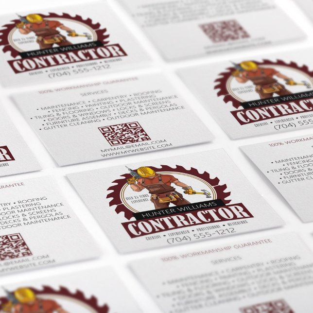 Carte De Visite Carré QR Code Rustic Entrepreneur Réparation Maintenance (Créateur téléchargé)