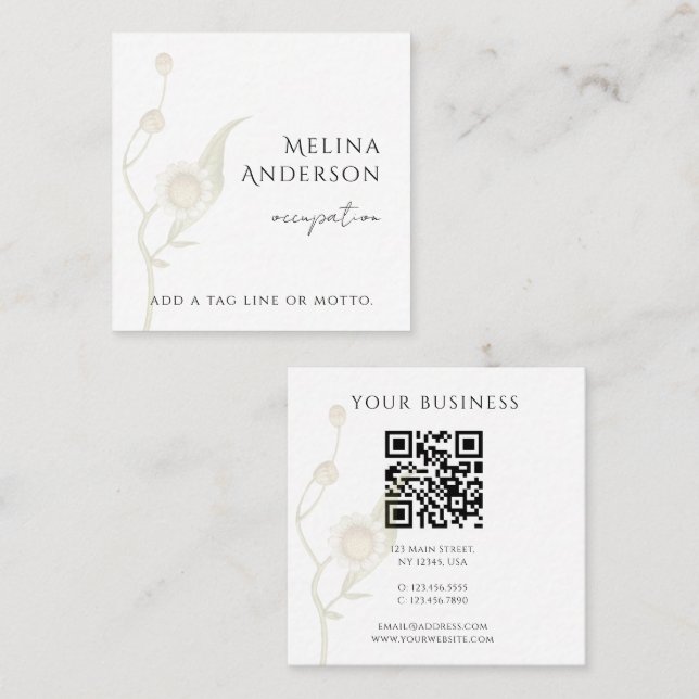 Carte De Visite Carré QR Code simple Fleur sauvage de marguerite (Devant / Derrière)