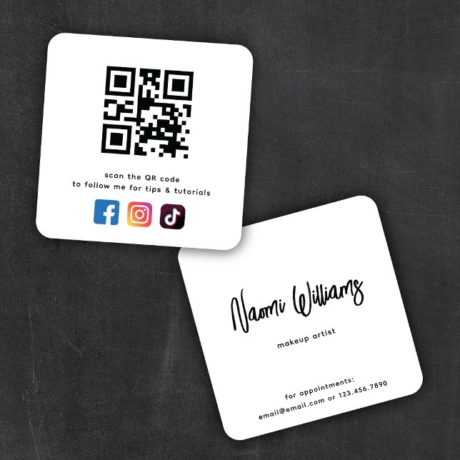 Carte De Visite Carré QR Code Social Media Icons Simple Moderne (Créateur téléchargé)