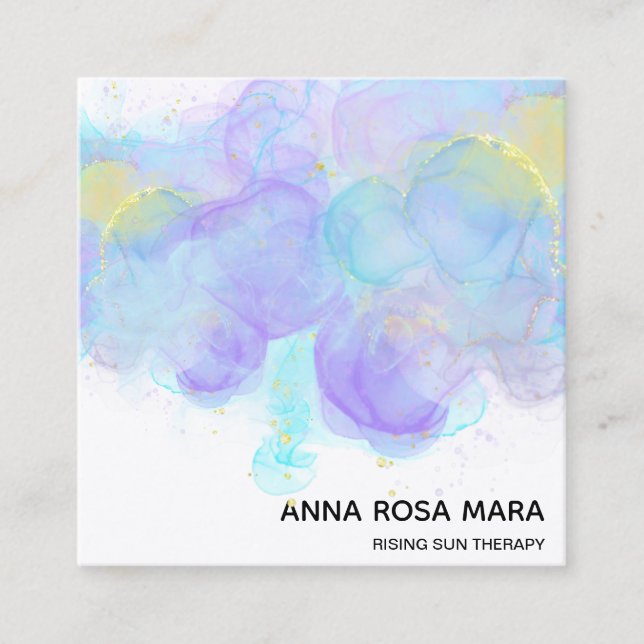 Carte De Visite Carré ** QR Ethérée. Logo de Parties scintillant d'or AP (Devant)