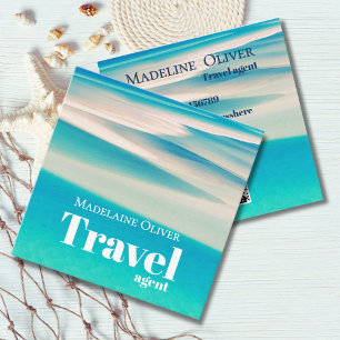 Carte De Visite Carré QR Travel Business Ocean Beach Sea Modern Blue