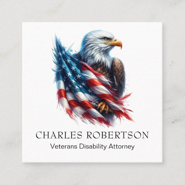 Carte De Visite Carré *~* QR USA American Flag Bald Eagle AP16 (Devant)