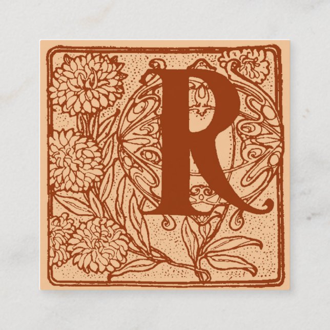 Carte De Visite Carré R initial avec Chrysanthemums (Dos)