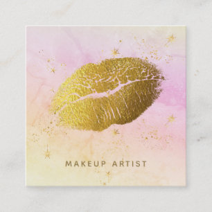 Carte De Visite Carré *~* Rainbow Cosmic Gold Stars Pastel Ombre